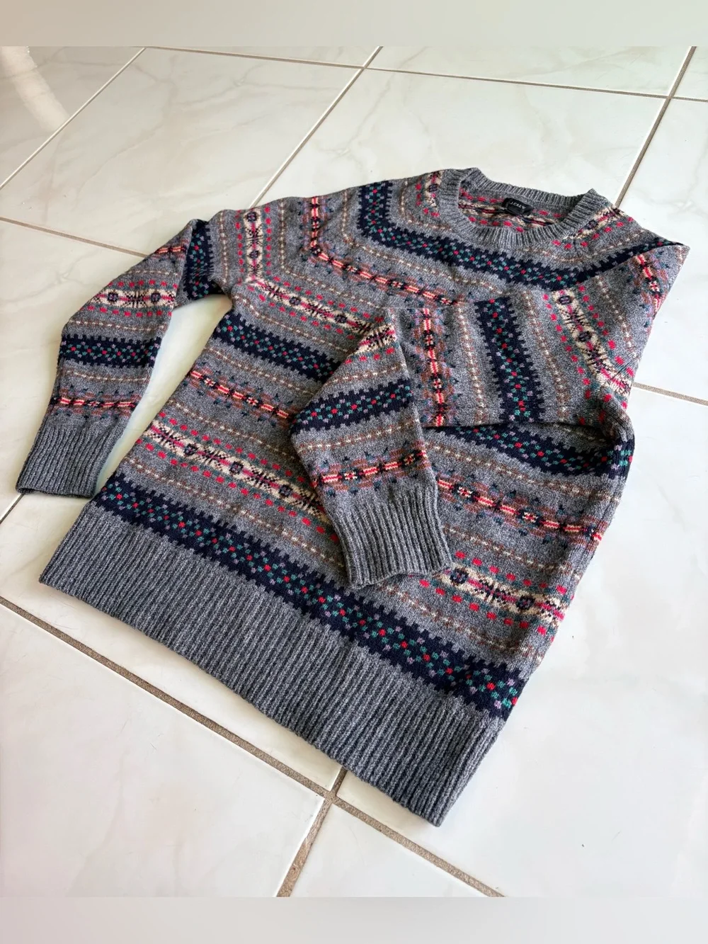 NEW J Crew 100% Lambswool Fair Isle Crewneck Sweater Pullover Knit | Mens Small